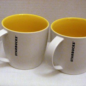 Starbucks 2011 Set Of 2 Classic Bone China Mugs White / Yellow Never Used